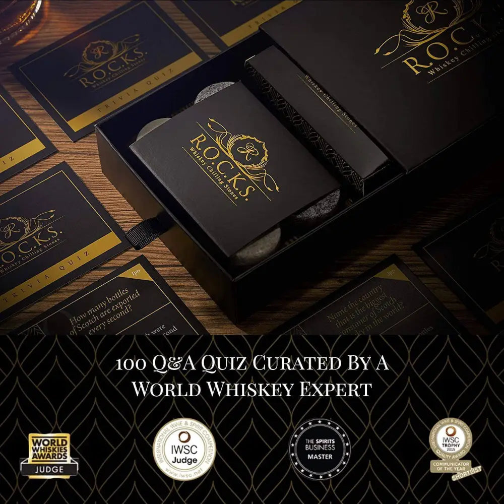 Whiskey chilling stones & whiskey quiz gift set - 100 q&a