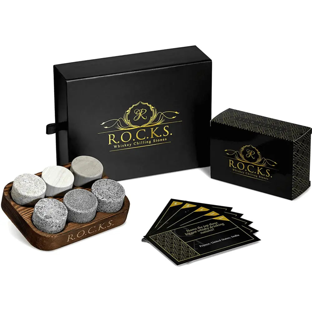 Whiskey chilling stones & whiskey quiz gift set - 100 q&a