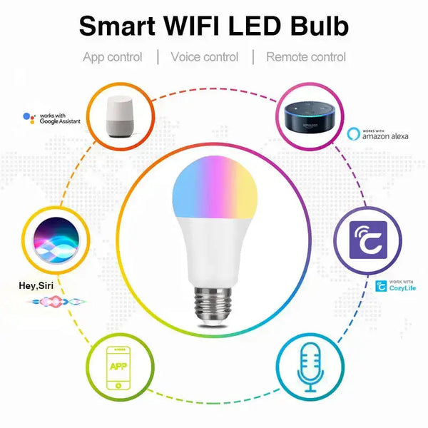 Wifi smart bulb alexa voice control rgbcw dimming color a19 bulb Nexellus