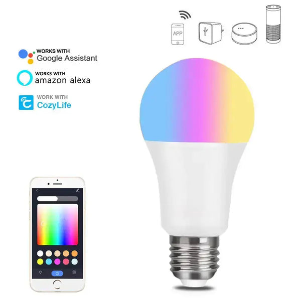 Wifi smart bulb alexa voice control rgbcw dimming color a19 bulb Nexellus