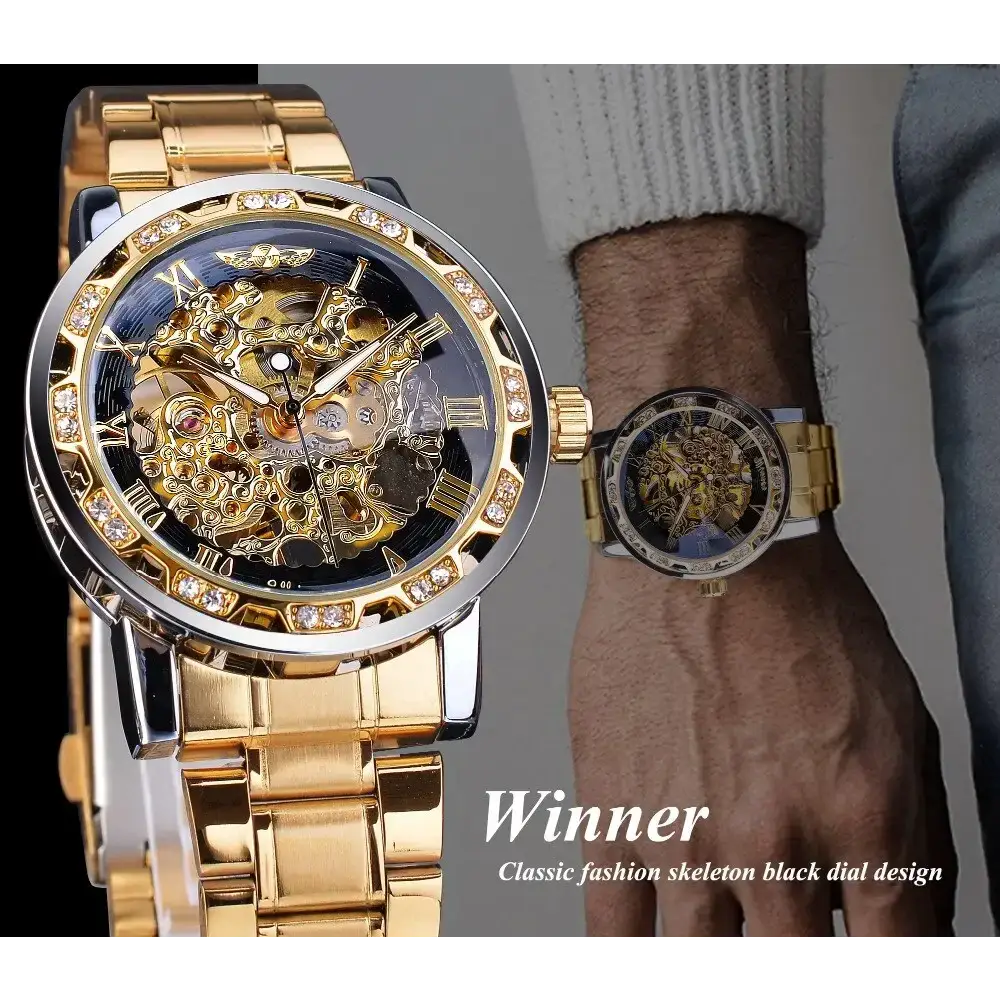 Winner golden watches classic rhinestone clock roman analog male Nexellus