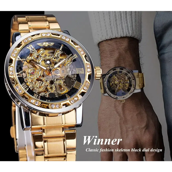 Winner golden watches classic rhinestone clock roman analog male Nexellus