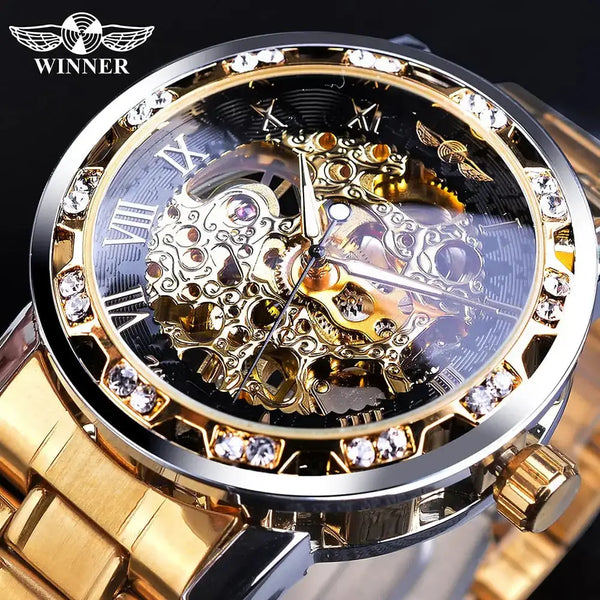 Winner golden watches classic rhinestone clock roman analog male Nexellus