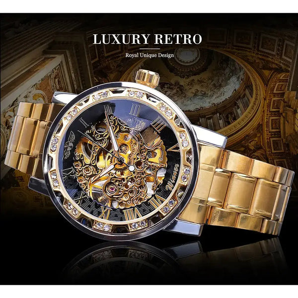 Winner golden watches classic rhinestone clock roman analog male Nexellus