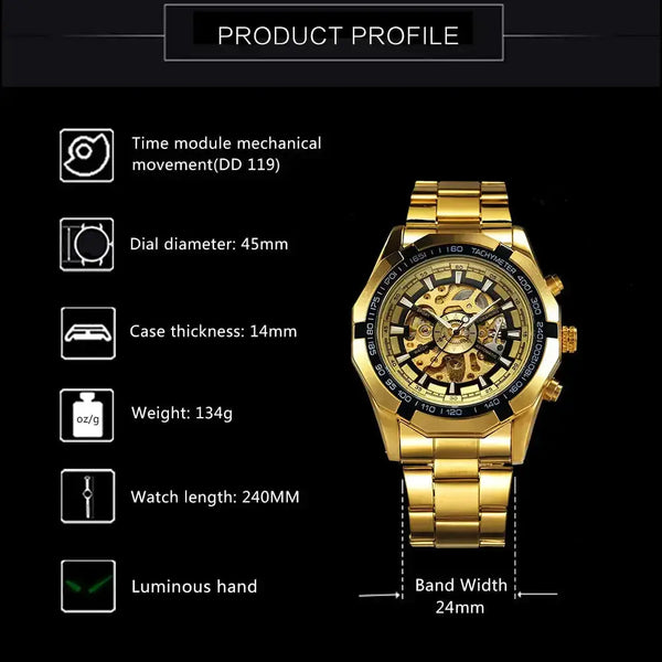 Winner watch men skeleton automatic mechanical watch gold skeleton Nexellus