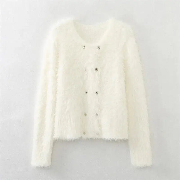 Women buckled mohair sweater long sleeve female top Nexellus