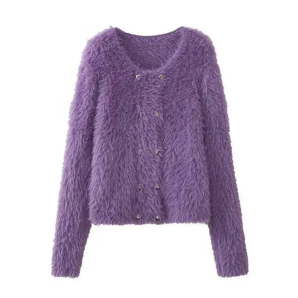 Women buckled mohair sweater long sleeve female top Nexellus