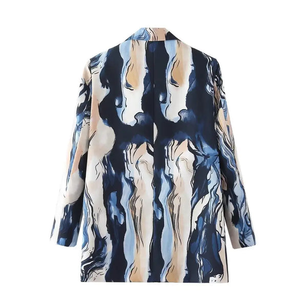 Women Double Row Button Printing Suit Coat+Short Nexellus