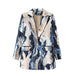 Women Double Row Button Printing Suit Coat+Short Nexellus