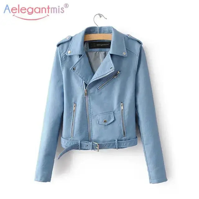 Women faux soft leather jacket zip coat Nexellus