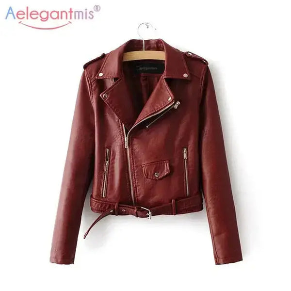 Women faux soft leather jacket zip coat Nexellus