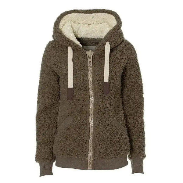 Women fleece sweater fluffy thick hooded warm zipper cardigan Nexellus