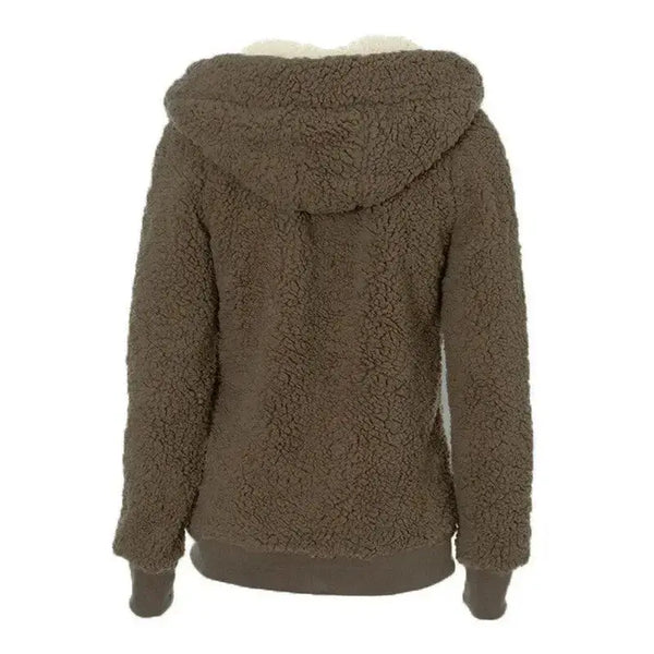 Women fleece sweater fluffy thick hooded warm zipper cardigan Nexellus