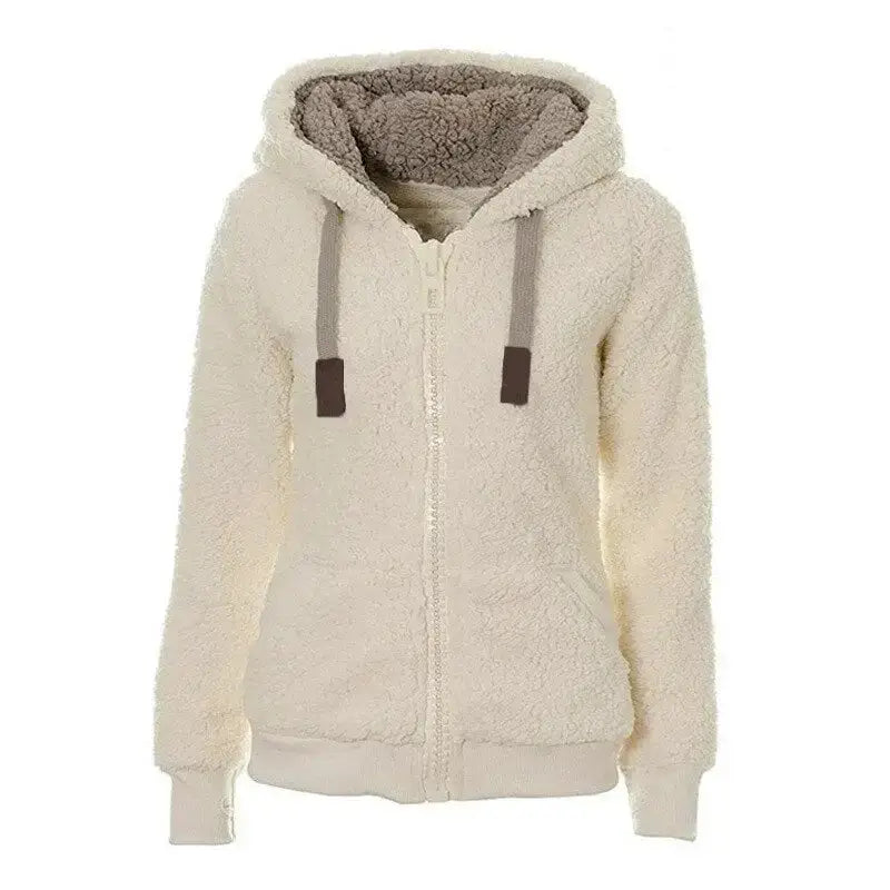 Women fleece sweater fluffy thick hooded warm zipper cardigan Nexellus