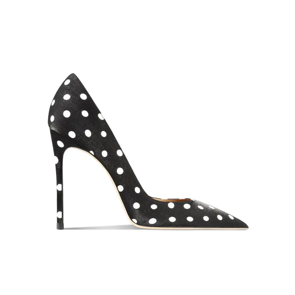 Women Leather Black Polka Dot High-Heeled Shoes With Thin Heels Nexellus