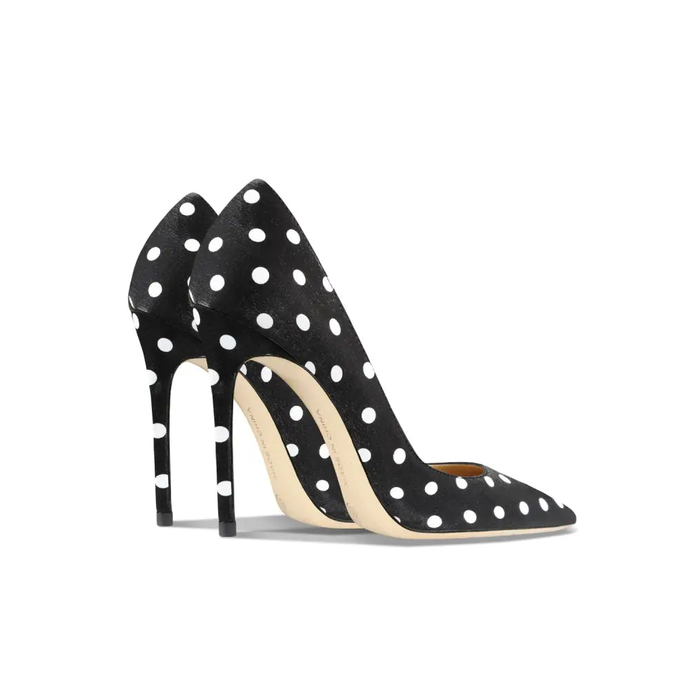 Women Leather Black Polka Dot High-Heeled Shoes With Thin Heels Nexellus