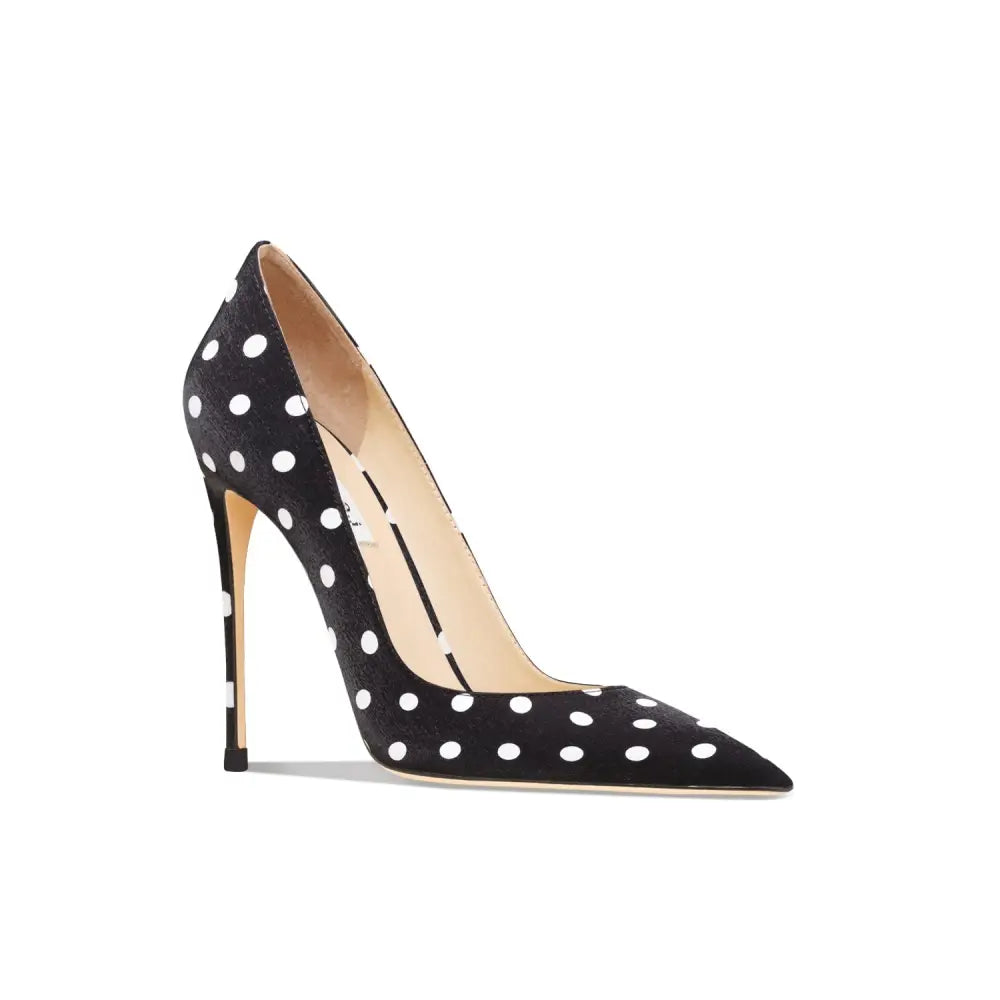 Women Leather Black Polka Dot High-Heeled Shoes With Thin Heels Nexellus