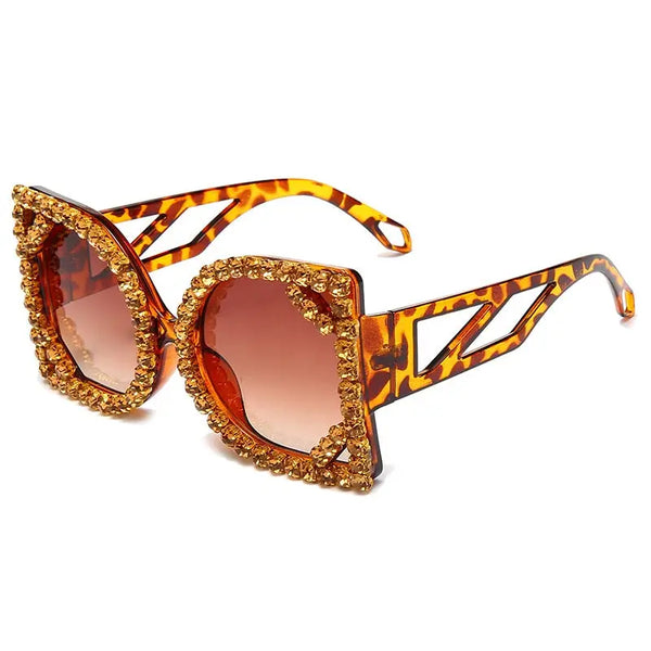 Women Luxury Diamond-studded Sunglasses Fashion D-shaped Big Frame Sun glasses Nexellus