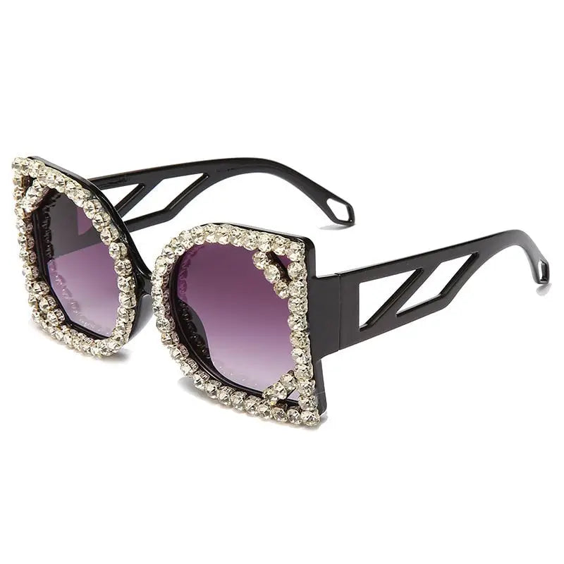 Women Luxury Diamond-studded Sunglasses Fashion D-shaped Big Frame Sun glasses Nexellus