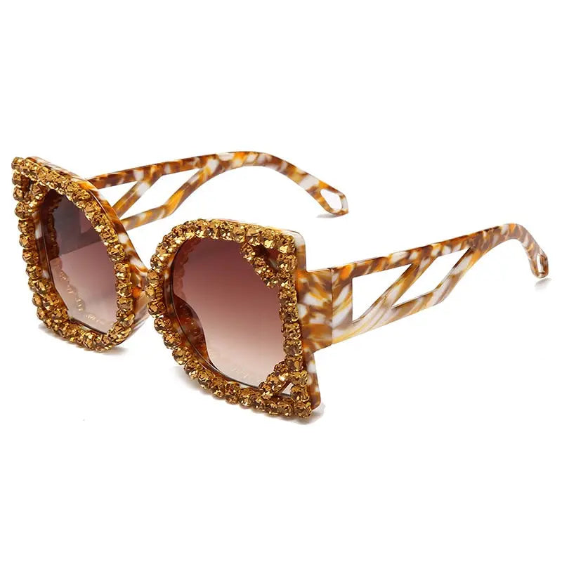 Women Luxury Diamond-studded Sunglasses Fashion D-shaped Big Frame Sun glasses Nexellus