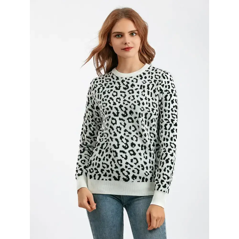 Women oversized sweater female leopard jacquard fashion wool blends Nexellus