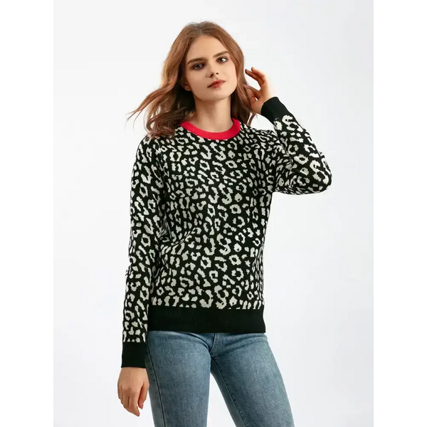 Women oversized sweater female leopard jacquard fashion wool blends Nexellus