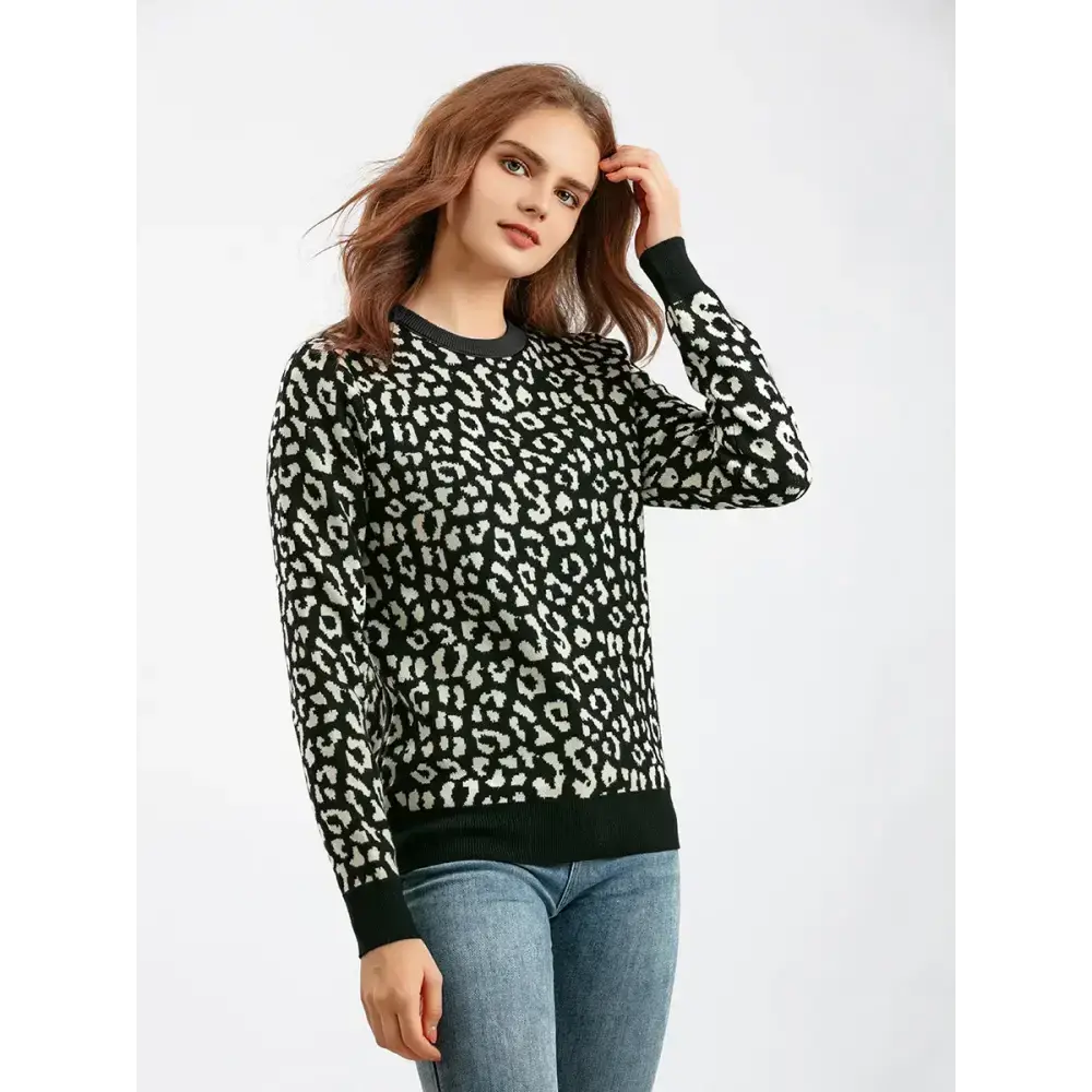 Women oversized sweater female leopard jacquard fashion wool blends Nexellus