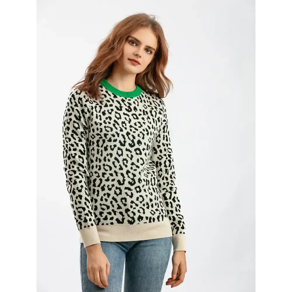 Women oversized sweater female leopard jacquard fashion wool blends Nexellus