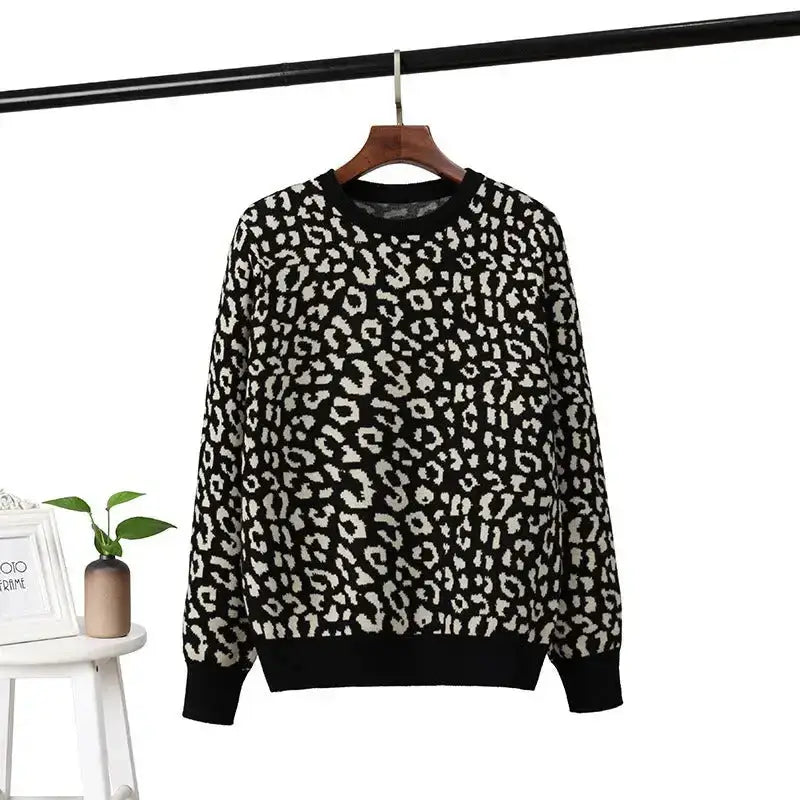 Women oversized sweater female leopard jacquard fashion wool blends Nexellus