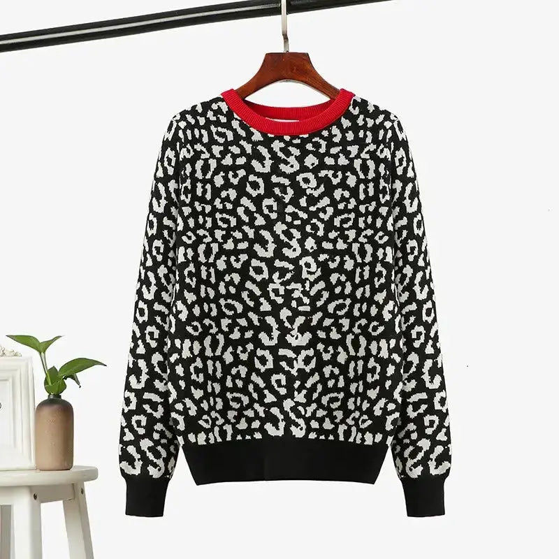 Women oversized sweater female leopard jacquard fashion wool blends Nexellus