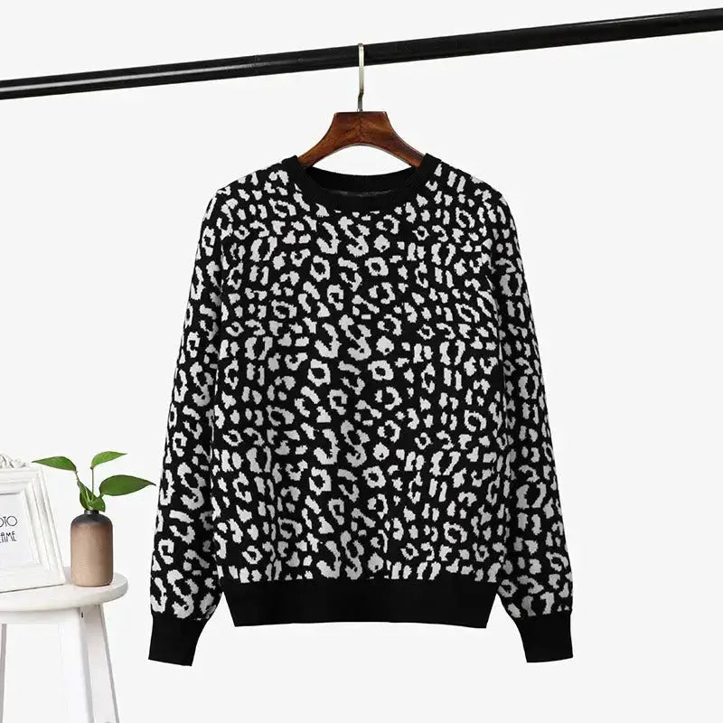 Women oversized sweater female leopard jacquard fashion wool blends Nexellus