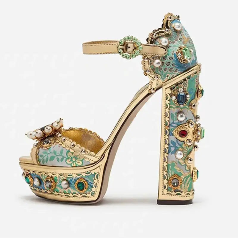 Women Plus Size Heel Water Block Heel Baroque Fish Mouth Sandals Nexellus