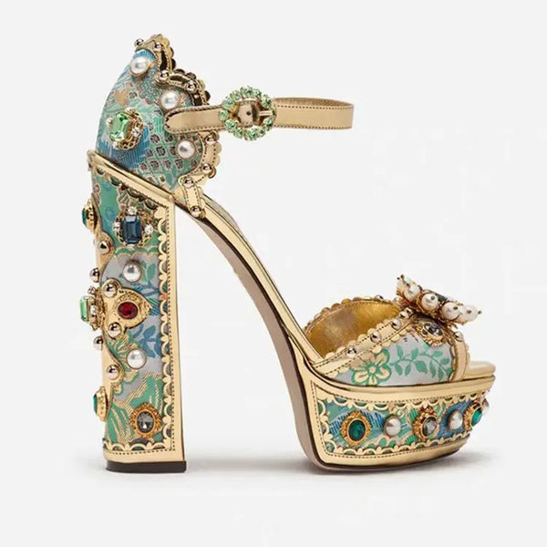 Women Plus Size Heel Water Block Heel Baroque Fish Mouth Sandals Nexellus