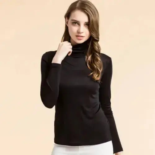 Women real silk turtleneck long sleeve bottom shirt Nexellus