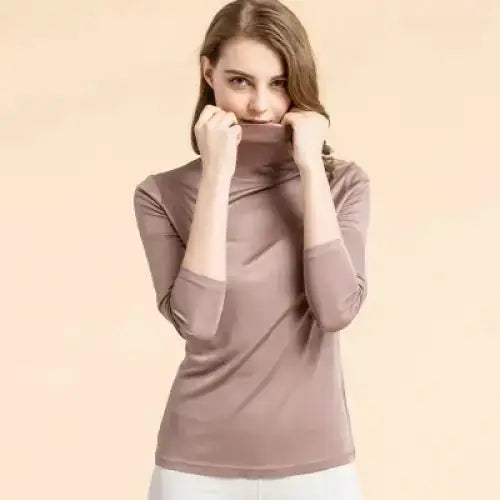 Women real silk turtleneck long sleeve bottom shirt Nexellus