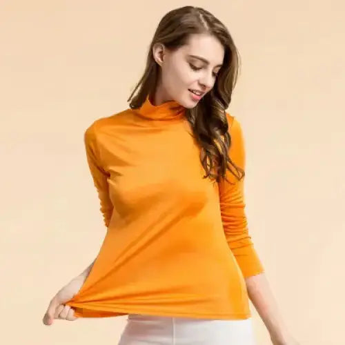 Women real silk turtleneck long sleeve bottom shirt Nexellus