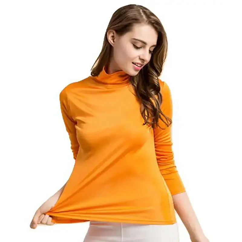 Women real silk turtleneck long sleeve bottom shirt Nexellus