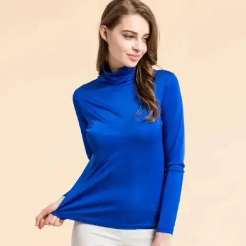 Women real silk turtleneck long sleeve bottom shirt Nexellus