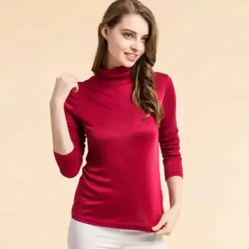 Women real silk turtleneck long sleeve bottom shirt Nexellus