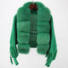 Women Short Warm Loose Knitted Jacket with Natural Fur Placket Coat Nexellus