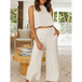 Women's casual sleeveless button-down vest cropped wide-leg pants Nexellus