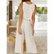 Women's casual sleeveless button-down vest cropped wide-leg pants Nexellus