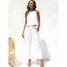 Women's casual sleeveless button-down vest cropped wide-leg pants Nexellus