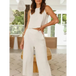 Women's casual sleeveless button-down vest cropped wide-leg pants Nexellus