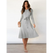 Women's crew neck ruffle cable knit sweater midi dress Nexellus