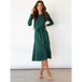 Women's crew neck ruffle cable knit sweater midi dress Nexellus