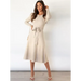 Women's crew neck ruffle cable knit sweater midi dress Nexellus