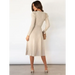 Women's crew neck ruffle cable knit sweater midi dress Nexellus