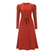 Women's crew neck ruffle cable knit sweater midi dress Nexellus