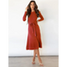 Women's crew neck ruffle cable knit sweater midi dress Nexellus